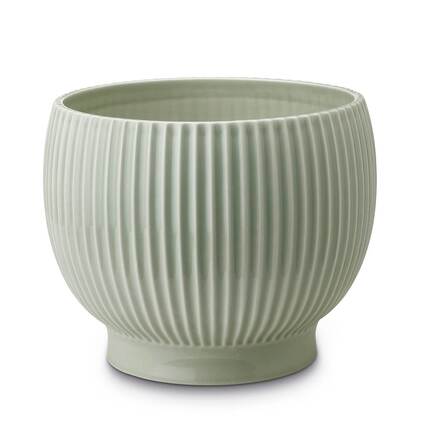 Knabstrup keramik urtepotteskjuler riller - Ø:16,5 cm - Mintgrøn