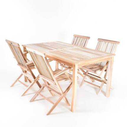 Havemøbelsæt i massiv teak - Rektangulært bord 90x150 cm og 4 foldestole