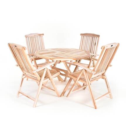 Havemøbelsæt i massiv teak - Rundt bord Ø110 cm og 4 høje foldestole