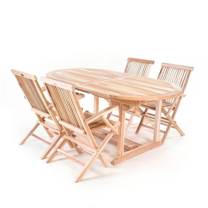 Havemøbelsæt i massiv teak - Ovalt bord 100 x 180/240 cm og 4 foldestole