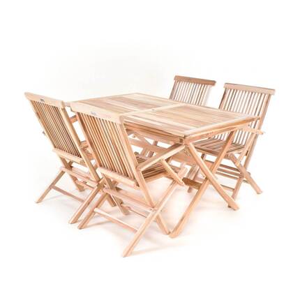 Havemøbelsæt i massiv teak - Aflangt bord 135x85 cm og 4 foldestole 