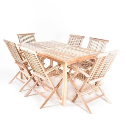 Havemøbelsæt i massiv teak - Rektangulært bord 90x150 cm og 6 stole