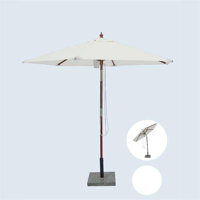 Geneve parasol - 2,5 meter - natur - inkl. parasol cover i grå samt rund parasolfod 50 kg.