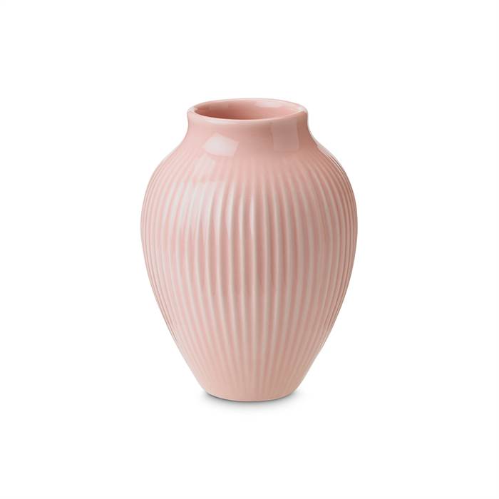 Knabstrup Keramik Knabstrup vasen med riller Rosa - 12,5 cm.