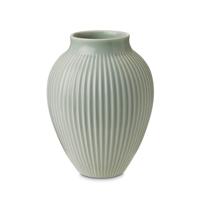 Knabstrup Keramik - Vase med riller rosa - Støvet grøn