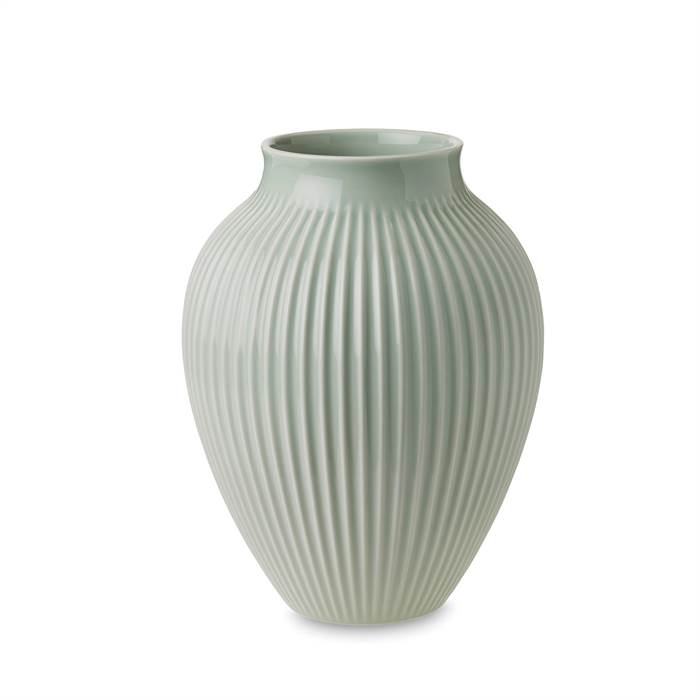 Knabstrup Keramik - Vase med riller - Støvet grøn - 27 cm.