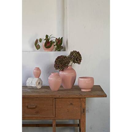 Knabstrup keramik urtepotteskjuler riller - Ø:16,5 cm - Rosa