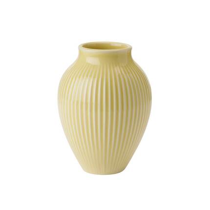 Knabstrup Keramik - vase med riller - Lys gul - 12,5 cm.