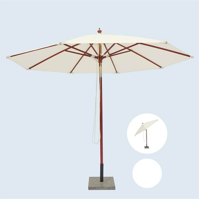 9: Cebu Milano Parasol 3 meter - Natur dug - Inkl. parasol cover i grå samt rund parasolfod 50 kg.