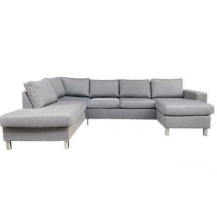 Pan U-sofa med chaiselong og open-end - lysegrå