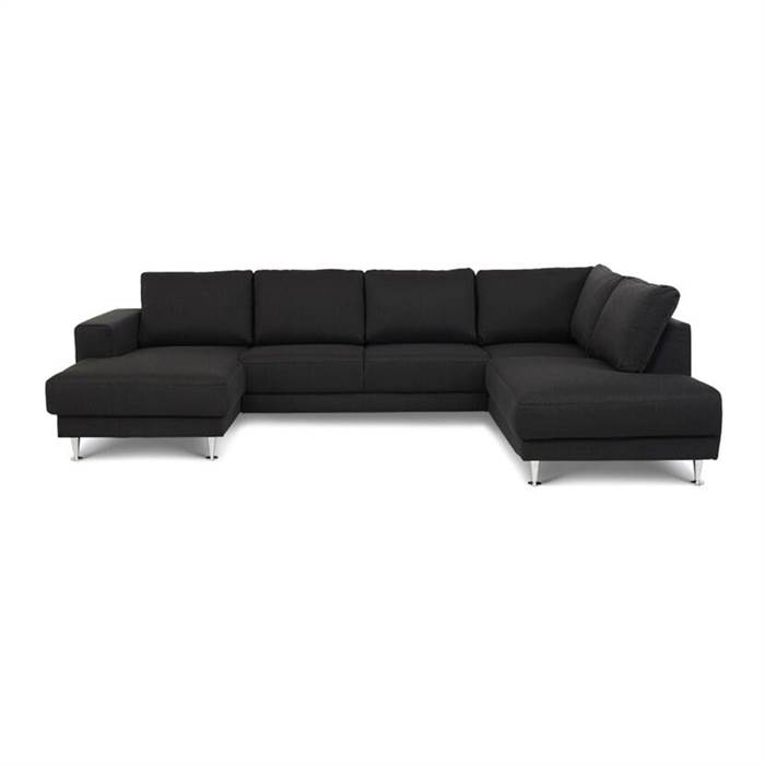 Køb Signe u-sofa med chaiselong og open end – Sort – højrevendt m. nakkestøtte