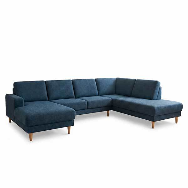 Sofie u-sofa med chaiselong og open-end - mørkeblå - egetræsben - venstrevendt