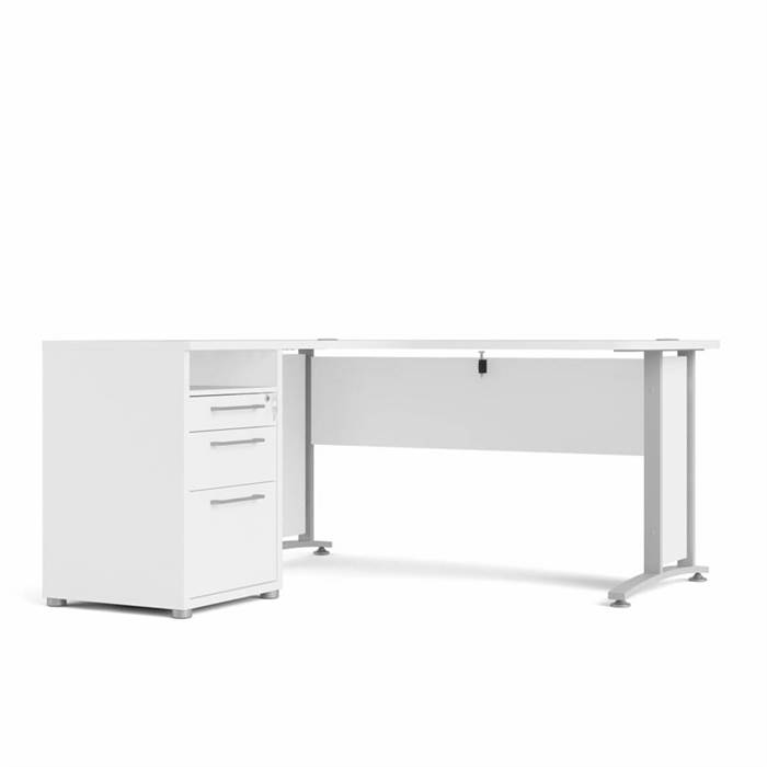 Se Tvilum Prima Komb. skrivebord - 159 x 150 cm - Hvid & metal hos Erling Christensen Møbler